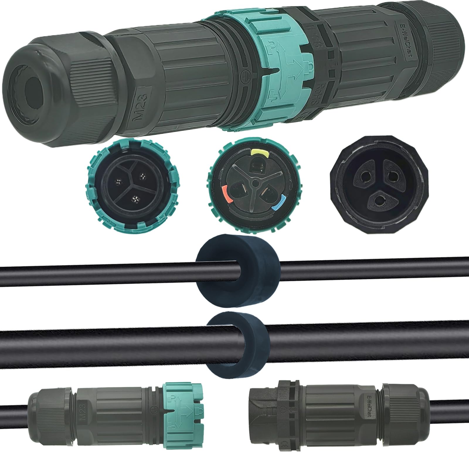 CTRICALVER IP68 Cable Connector, Waterproof Electrical Connector, Male/Female Socket External Inline Cable Connector, for 2 PIN/3 PIN Docking Cables