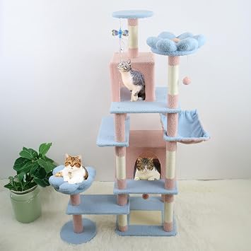 Gaoq Store 71" Large Cat Tree with Condo & Hammock, Heavy Duty Tall XL Cat Tower for Big Cats, Flower Perch, Sisal Scratching Posts, Extra Sturdy Multi-Cat Playhouse Blue