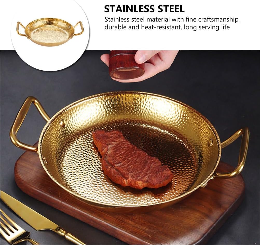 Cabilock Paella Pot Stainless Steel Cooking Pan with Double Handles Flat Kitchen Cookware for Seafood Hot Pot Dry Spicy Hot Even Heat Transfer 10.82 X 8.26 X 1.37 in