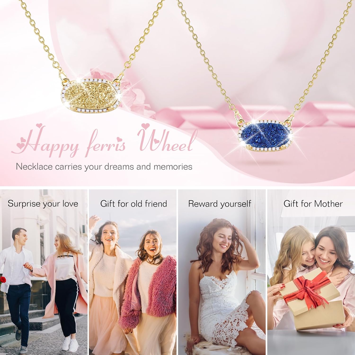 Women's Gold Necklace With Natural Druzy Pendant And Adjustable 14K Gold-Plated Chain Elegant Jewelry for Women - Image 7