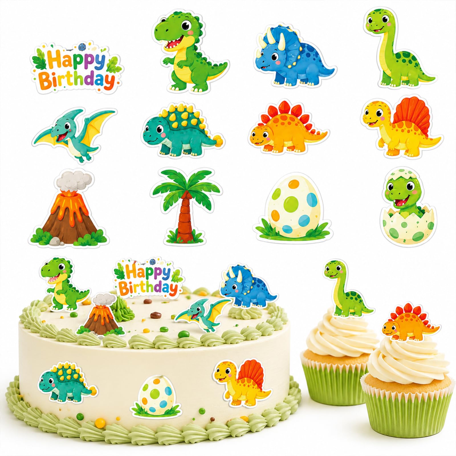 ALLAVA 48 Edible Dinosaur Cake Toppers, Cupcake Decorations Birthday Party — image 1