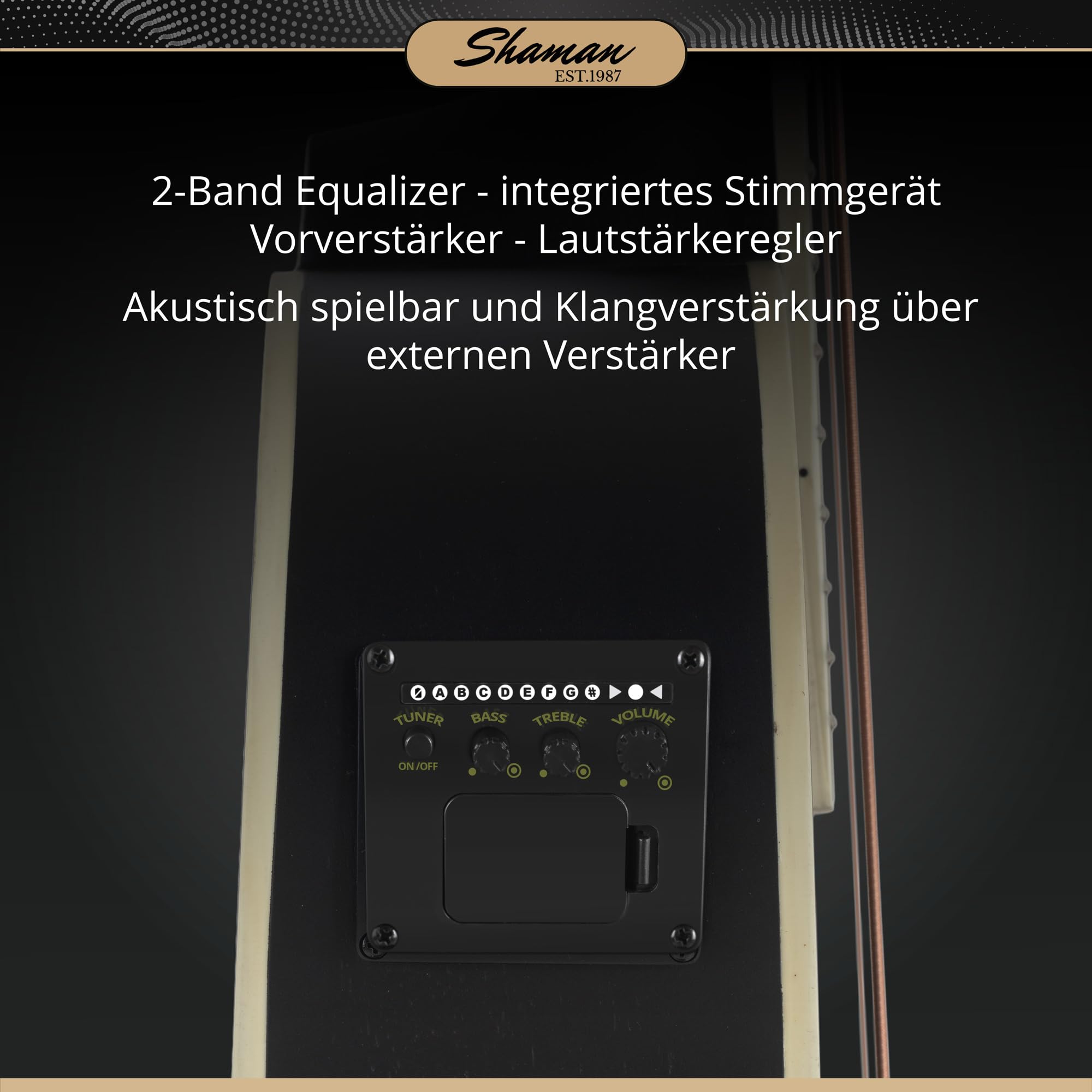Shaman ABM4-50E-BK Akustik Bass 4-Saiter - kompakter Short-Scale Bass mit eingebautem Tonabnehmer, Piezo-Elektronik & Stimmgerät, Mahagoni & Fichte Korpus, ideal für Bühne & Zuhause - Schwarz