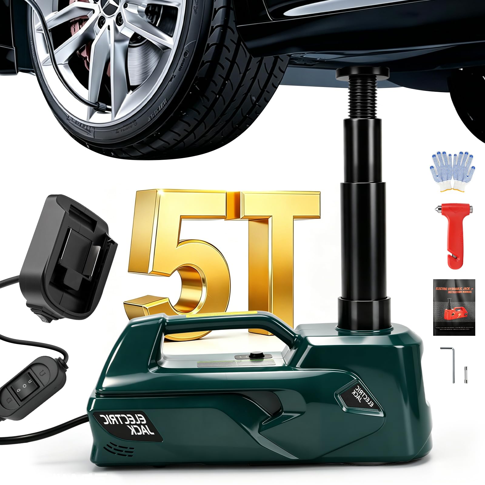 Martinetto Elettrico 5T Compatibile con Makita 18V, Cric Idraulico con Illuminazione LED, per SUV, Auto e Camion, Altezza di Sollevamento 15,5-45 cm (Senza Batteria e Caricatore)
