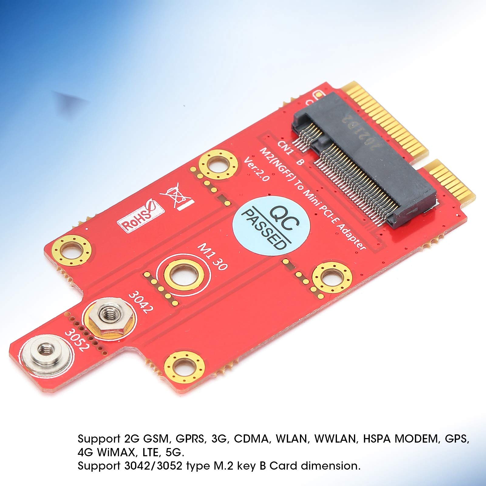 Fdit Mini PCI Express Adapter do komputerów stacjonarnych, M.2 NGFF B na adapter mini PCIe obsługuje port USB modułu WWAN oparta na SSIC, klucz B 3042/3052