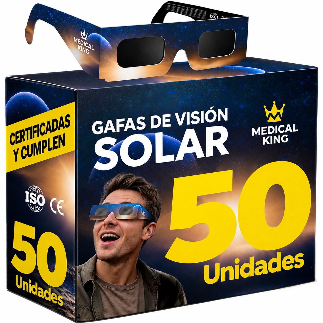 Medical king 50 Gafas Eclipse Solar Homologadas - Aprobados según la norma ISO, con certificación CE: Gafas para ver eclipses solar 2026