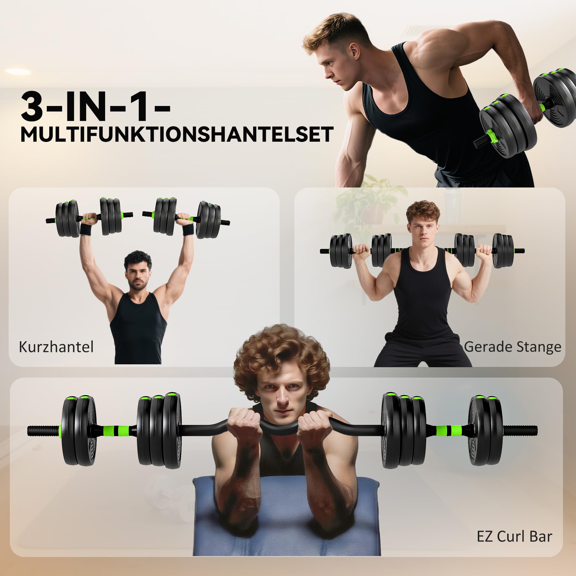 SPORTNOW Zestaw krótkich hantli 3 w 1, 20/25/30 kg, zestaw krótkich hantli z rurą łączącą, zestaw krótkich hantli do treningu siłowego w domu, na siłownię