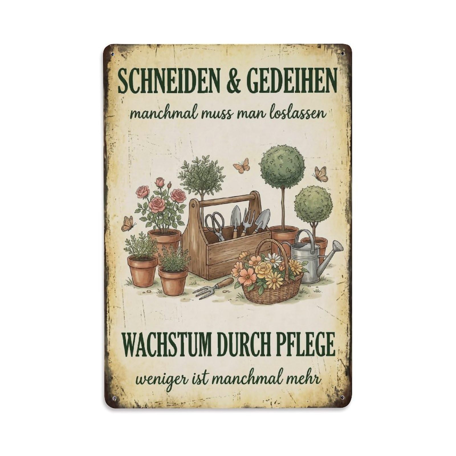 Vintage Funny Garden Prune Prosper Rustic Gate Refined Metal Tin Sign Plaque Wall Decor for Cafe, Club Bar, Office, Garden Metal Poster 8x12Inch