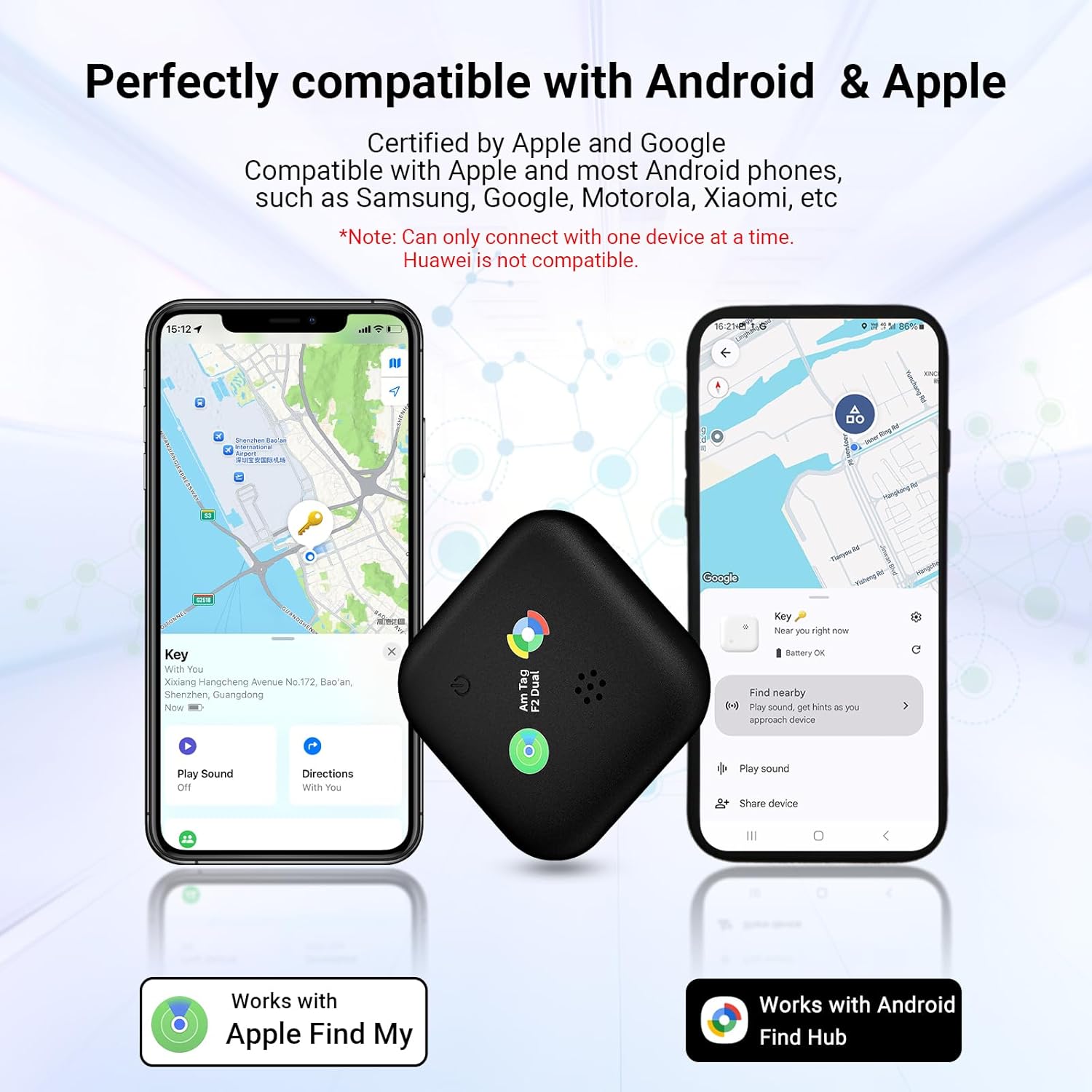 Dual-System Compatible Bluetooth Tracker for iOS or Android Key Finder, Item Locator, Smart Luggage Tracker, Pet Tracker Works with Apple Find My or Google Find Hub IP67 Waterproof Rating - Image 2