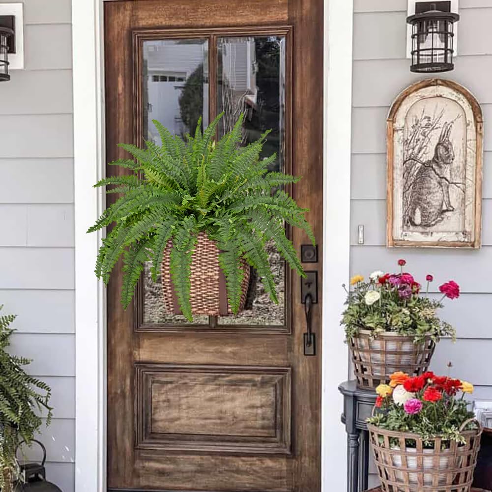 Hollyone Bouquet de fougères artificielles de 84 cm pour l'extérieur, fausse gerbe de fougère de Boston, grande plante de fougère en buisson pour l'intérieur, décoration de maison, rebord de fenêtre