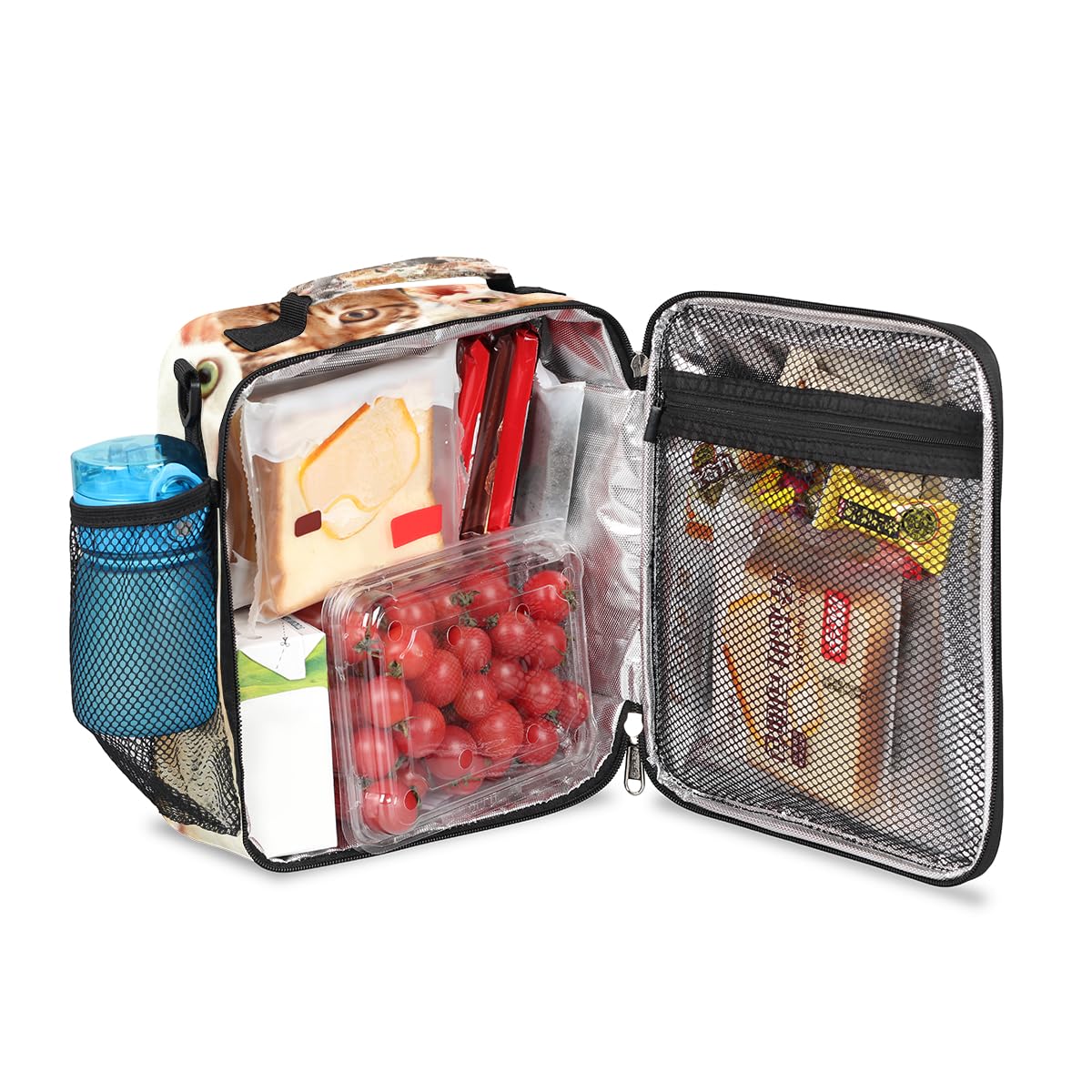 ALAZA Borsa Pranzo Termica Grande 2 Scomparti - Gatto Con Farfalle, Tracolla E Manico