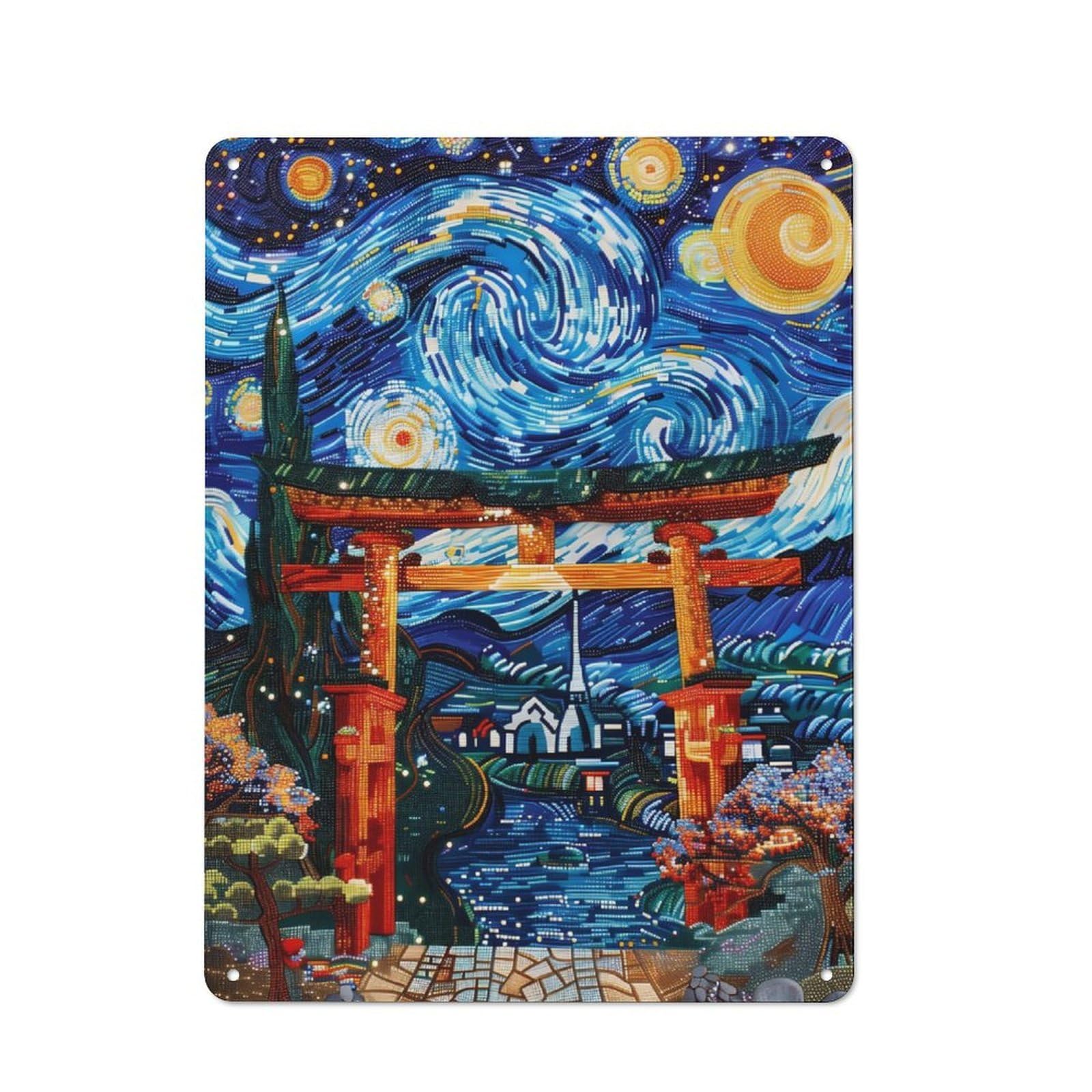 Junmoney Torii Gate Stary Night Art Vintage Tin Sign 40X30cm With For Garage Wall, Suited To People Furnishing A Garage