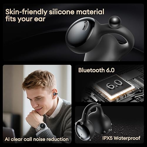 Miniatura 6 de PAXA MGC11 - Auriculares de oreja abierta, inalámbricos Bluetooth 5.4, con clip, cómodos auriculares abiertos para deportes, fitness y