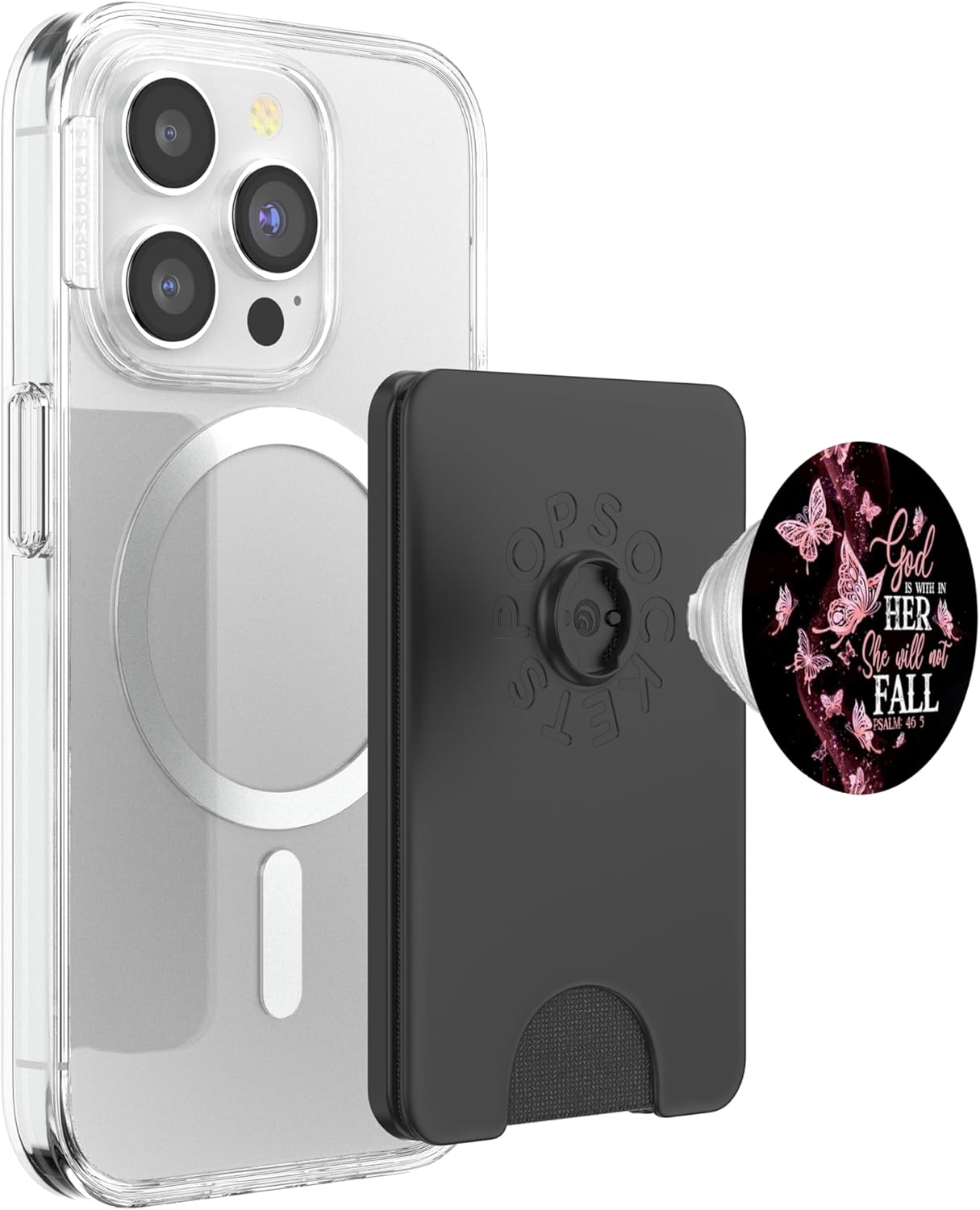 Christian God is Within Her She Will Not Fall 46:5 Butterfly PopSockets PopWallet for MagSafe