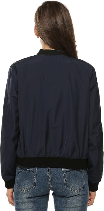 Zeagoo Women’s Bomber Jacket Short Blouson/Pilot Jacket Casual Long Sleeve Outerwear Zip-Up Solid Lightweight Coat Sweat Jacket