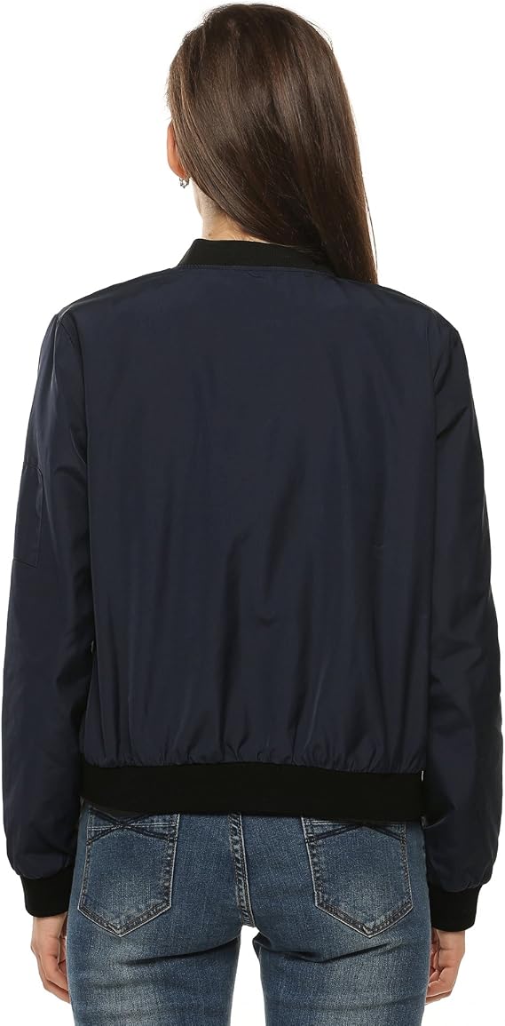 Zeagoo Women’s Bomber Jacket Short Blouson/Pilot Jacket Casual Long Sleeve Outerwear Zip-Up Solid Lightweight Coat Sweat Jacket
