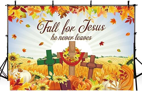 Miniatura 3 de MEHOFOND Telón de fondo de otoño de 8 x 6 pies para Jesús, decoración de otoño de calabaza, hoja de arce, decoración de la Biblia, religión