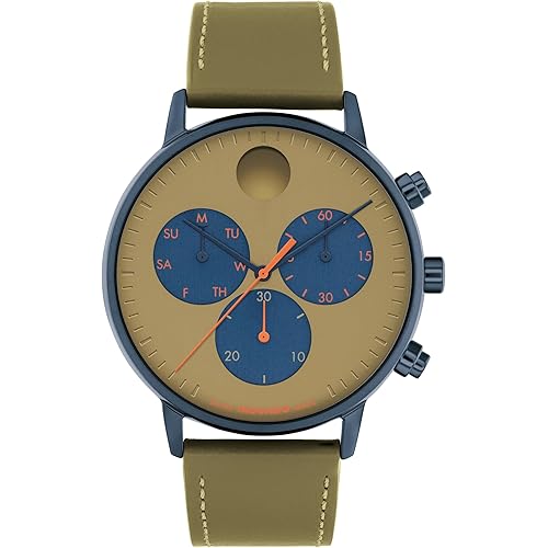 Movado Face Watch - Swiss Quartz Chronograph, Leather Strap - Classic, Timeless Luxury Fashion Timepiece for Him or Her - 43mm