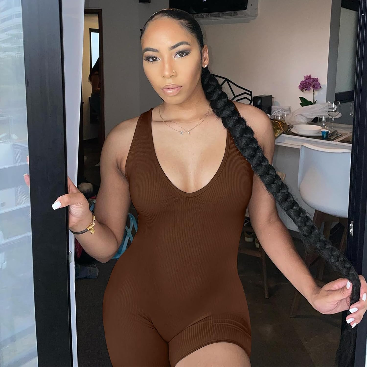 VUTRU Womens Sexy One Piece Tank Top Sleeveless Backless Bodycon Shorts Jumpsuits Bodysuit Catsuit Ribbed Sports Romper - Image 7