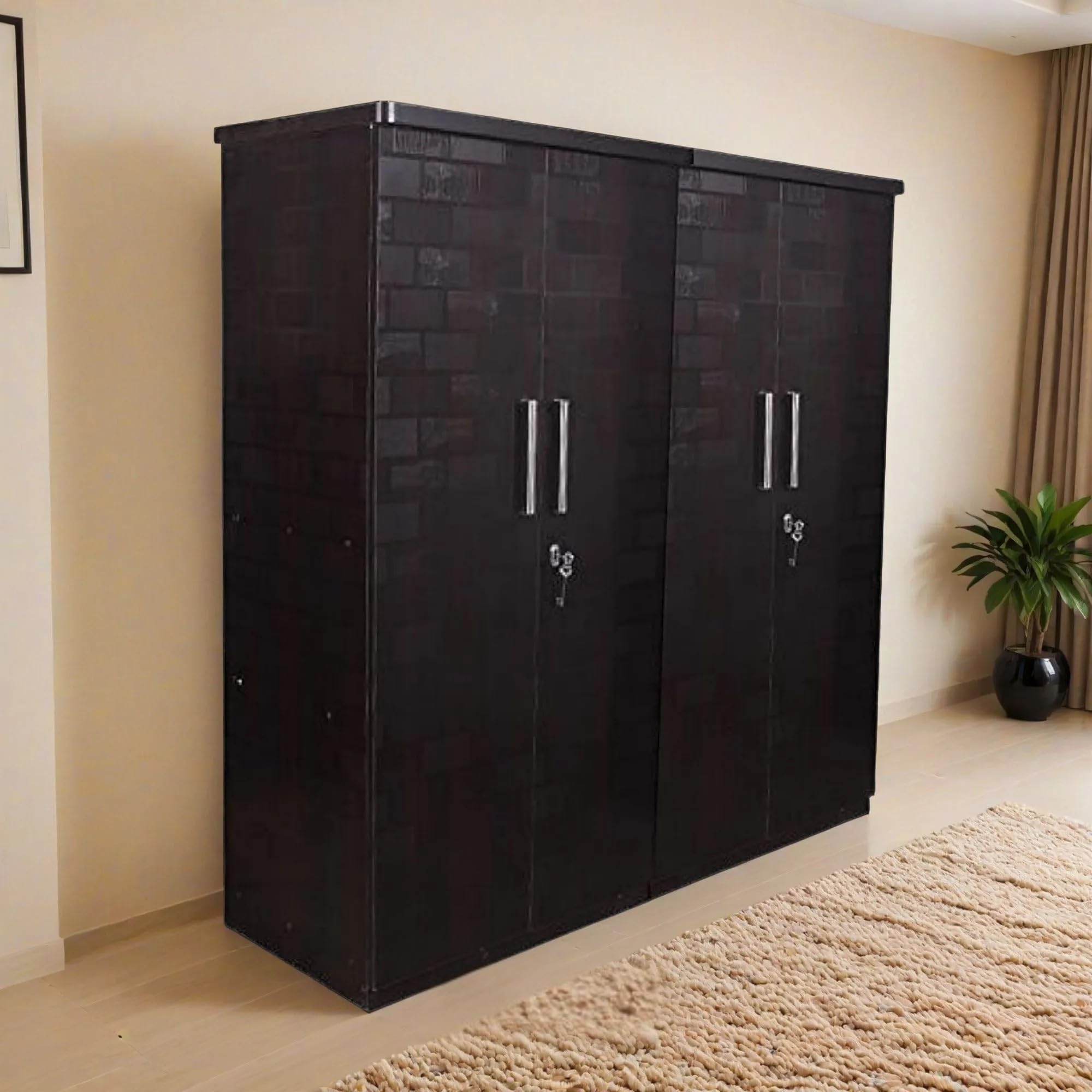 CASPIAN Furniture 4 Door Wardrobe in Brick Texture for Bedroom | Cupboard for Clothes and Accessories |Size 75 x 48 x 17 Inches-image-39