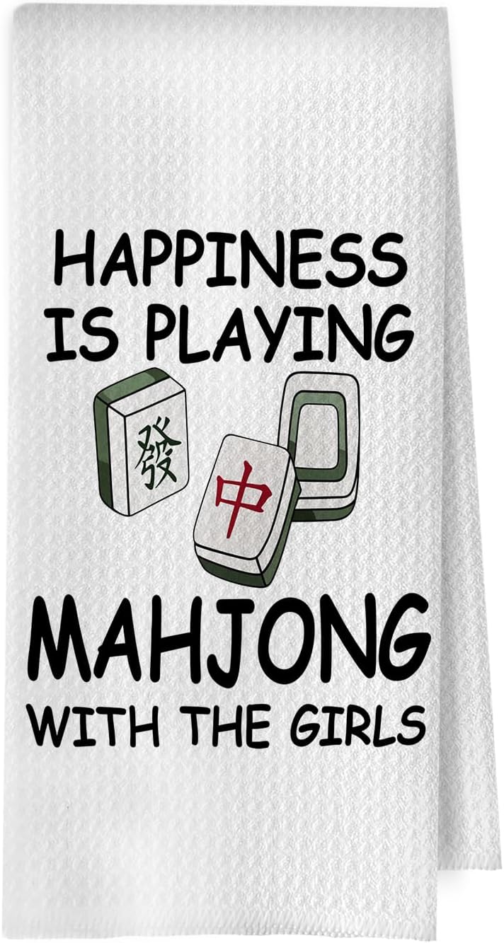 Mahjong Gifts Dish Towels - Mahjong Waffle Weave Kitchen Towels, Mah Jong Decorative Hand Tea Towel, Hostess Gifts, 16×24 Inches