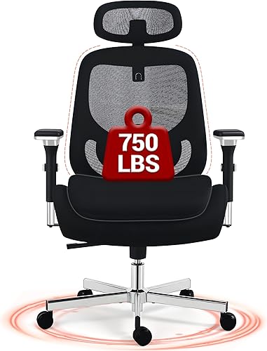 Silla de oficina grande y alta de 450 libras, silla ejecutiva resistente con brazos 4D, silla ergonómica de escritorio para computadora, silla