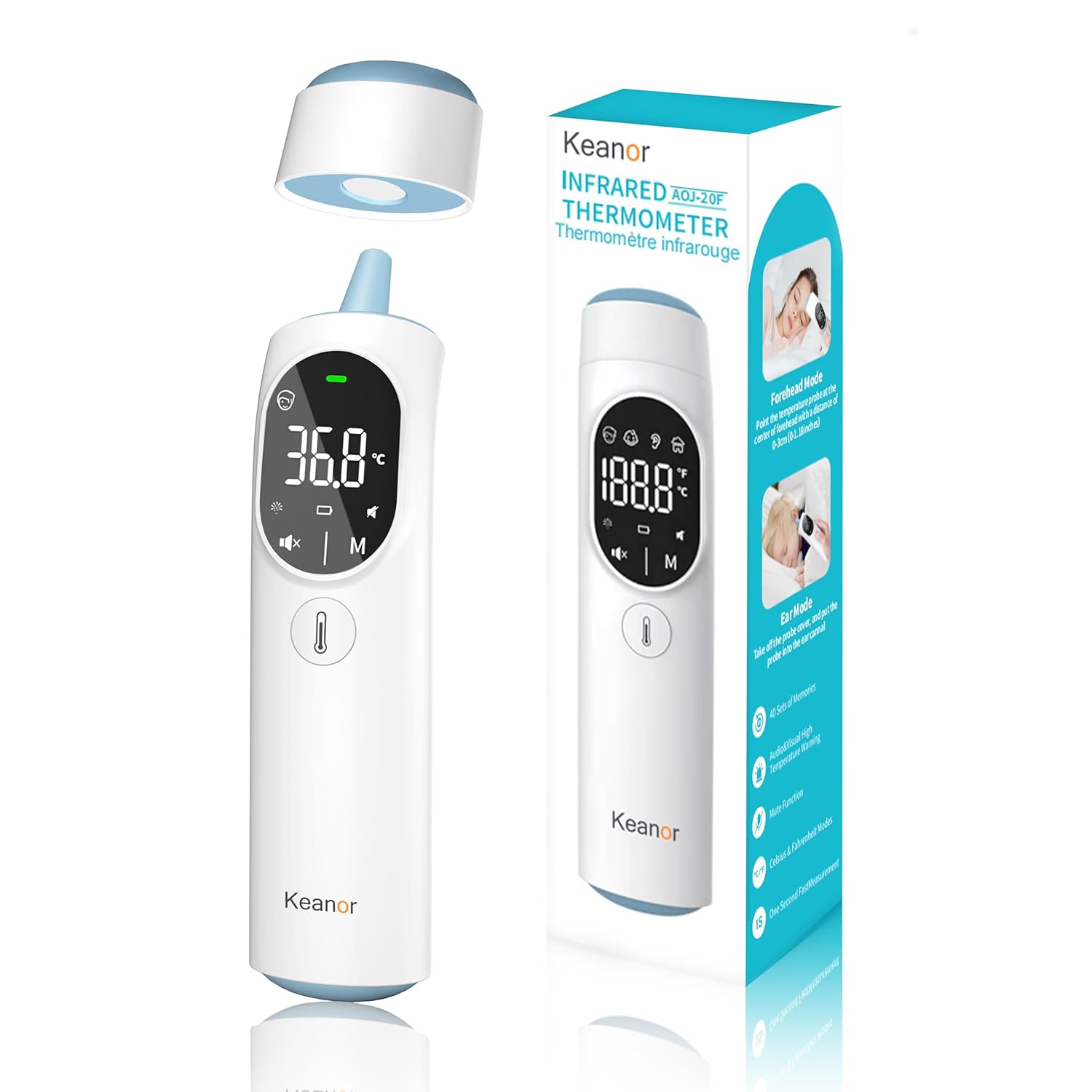 Thermometer Forehead and Ear Thermometer, Digital Infrared Thermometer, Baby Thermometer, Accurate,1s Measure, 40 Set Memory, Mute Mode, LED Screen, for Adults, Kids with Storage Bag