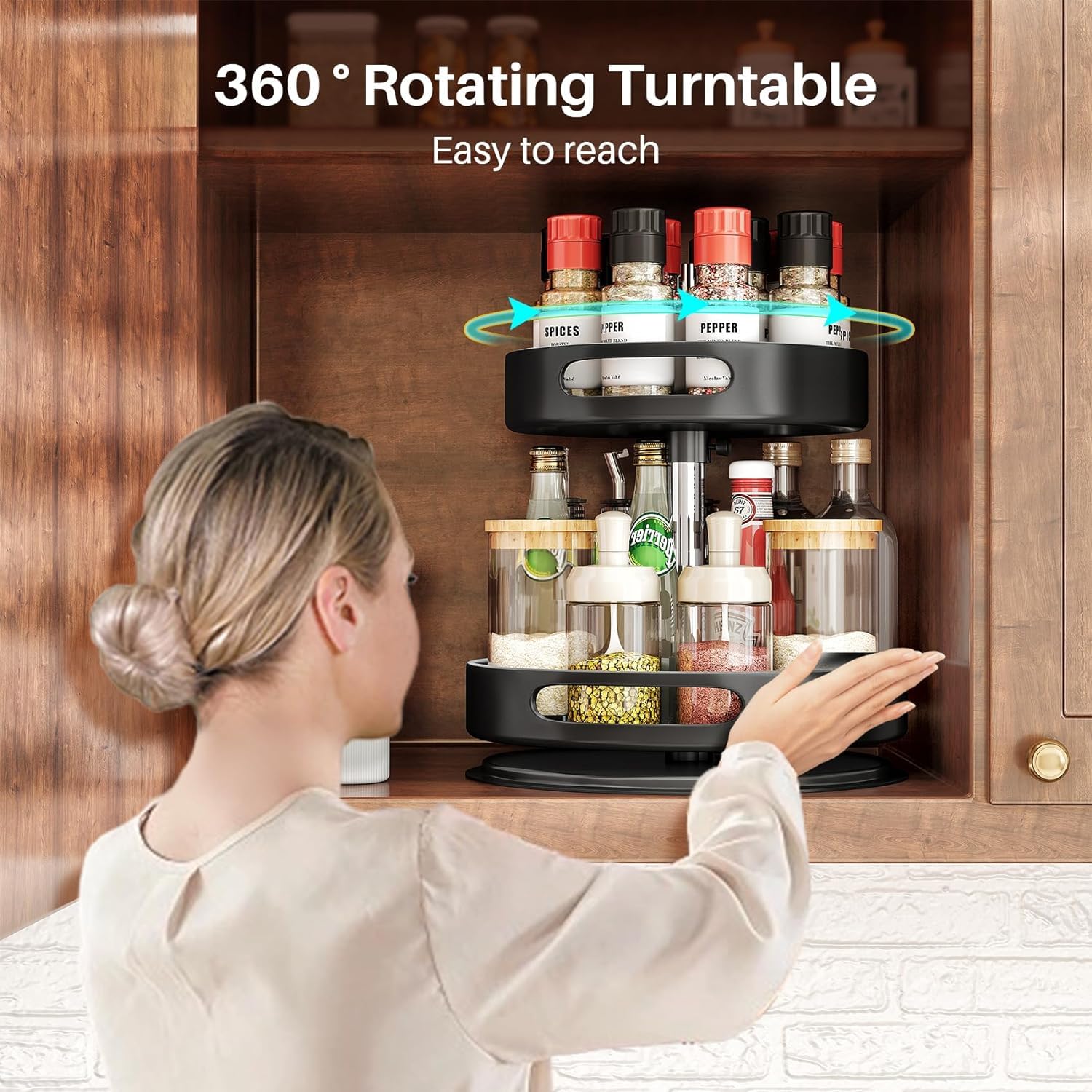 MiSMiAO 2-stöckiges Drehregal - 360° Drehbarer Gewürzorganizer Für Küche 28cm