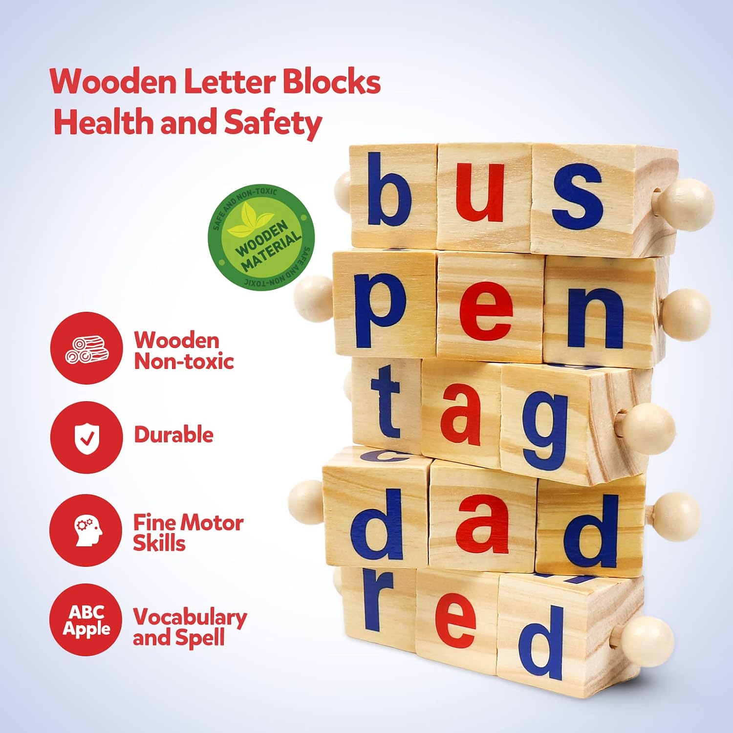 Buy Wooden Reading Blocks Short Vowel Rods Spelling Games Flash Cards ...