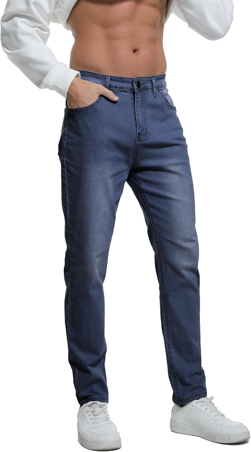 Boncun Men's Slim Fit Stretch Jeans - Comfort Tapered Denim Pants for Men, Classic Black Blue, Straight Leg Casual Wear - Image 2