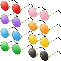 Bulk 8 Pairs Retro Hippie Round Sunglasses - Multicolored 70s Party Glasses for Women with Cleaning Cloths
