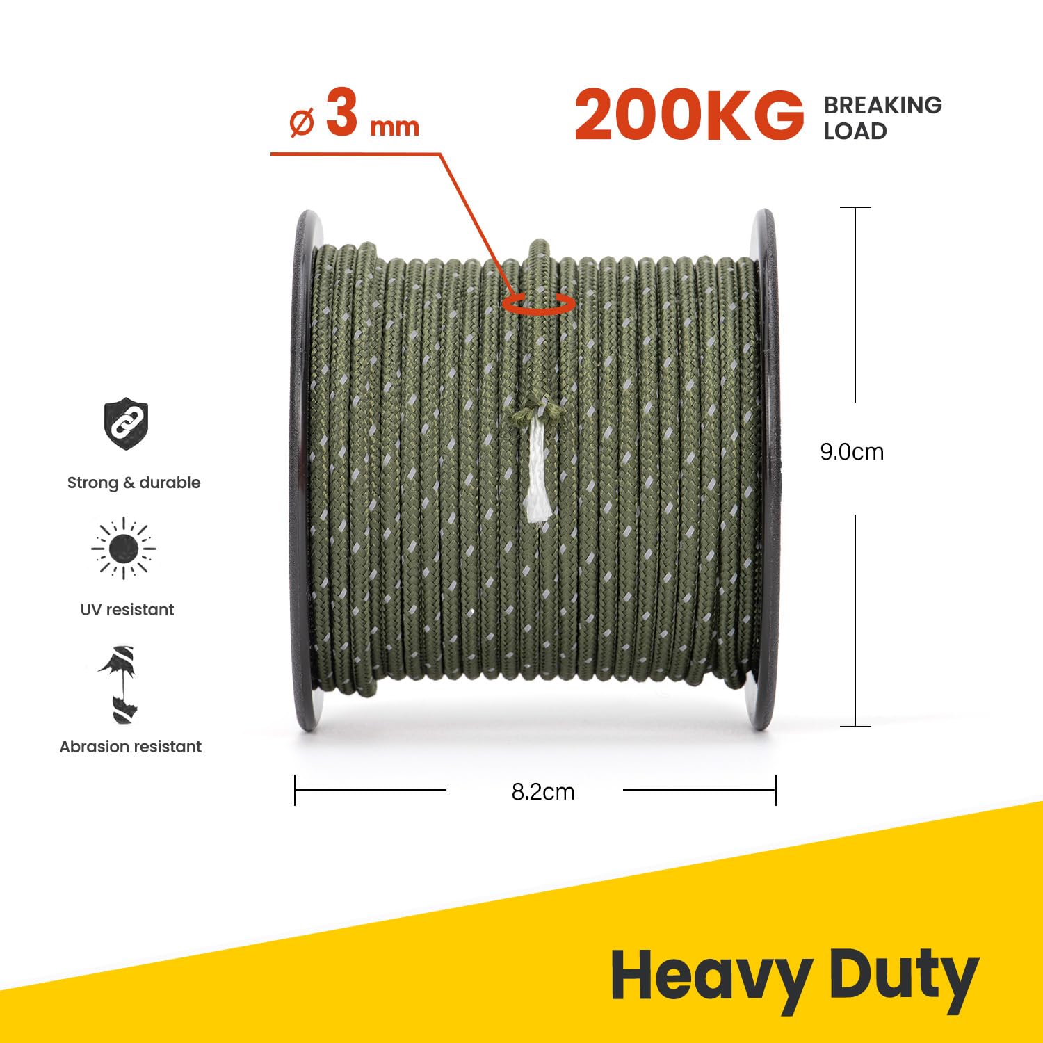 Brotree Linka Namiotowa 3mm 30m Odblaskowy Sznurek Napinający with 6 Szt Aluminum Napinacze do Namiotu Balkon Markiza Kemping (Zieleń Wojskowa)