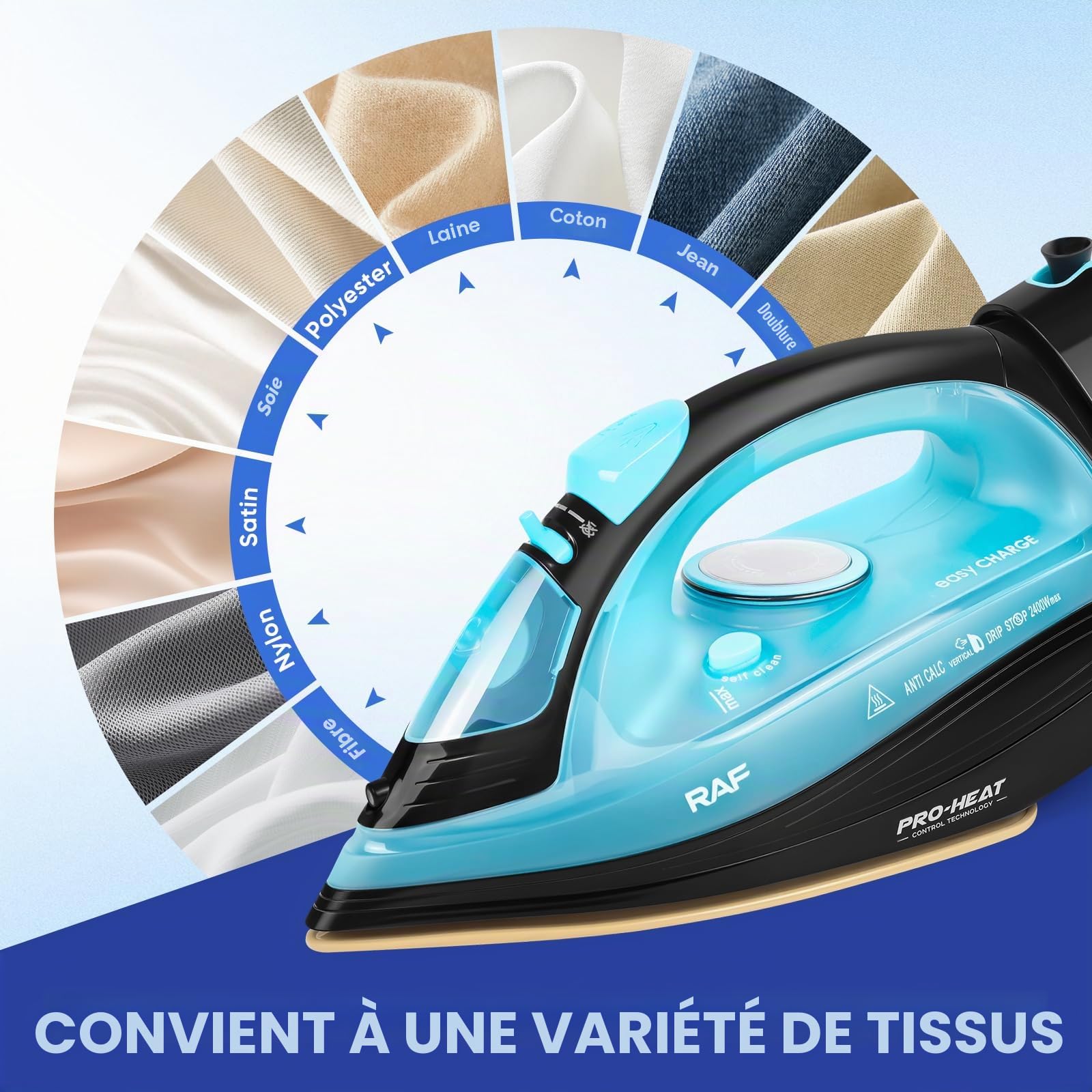 Powersteam Ultra Fer à repasser à vapeur sans fil 2400 W Semelle en céramique, anti-calcaire et anti-gouttes, fonction pulvérisation, vapeur verticale, autonettoyant avec réservoir d'eau de