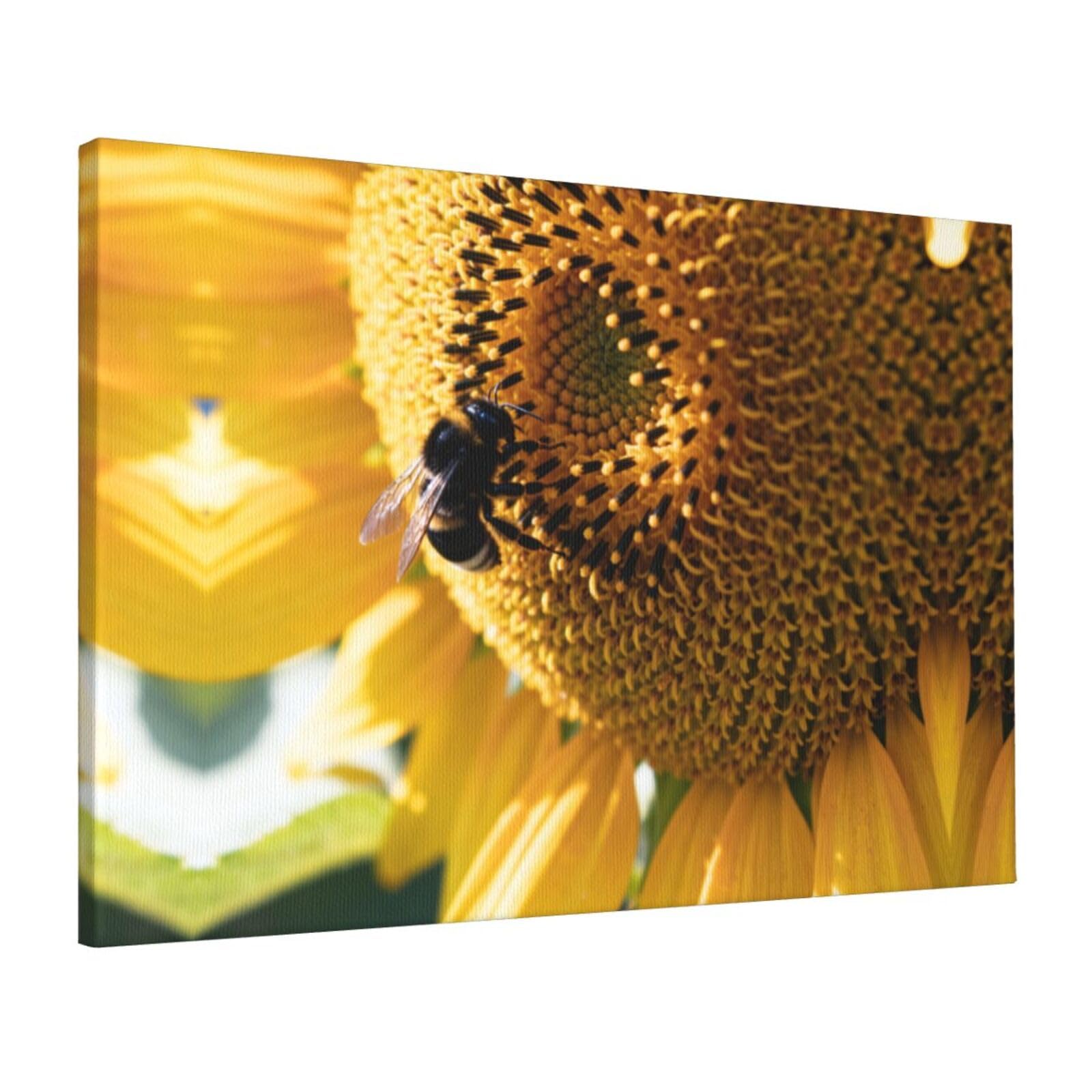 CNTDBU Sunflower Bee Pollen Canvas Wall Art 16x24 Inch-Large Modern Painting Print for Living Room, Framed Ready to Hang Artwork for Bedroom