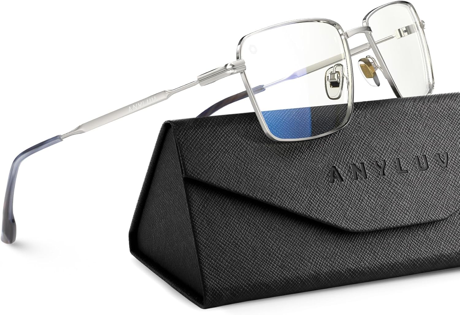 ANYLUV Rectangle Blue Light Glasses, Classic Business Style Computer Glasses, Lightweight Metal Eyeglasses for Anti Eyestrain
