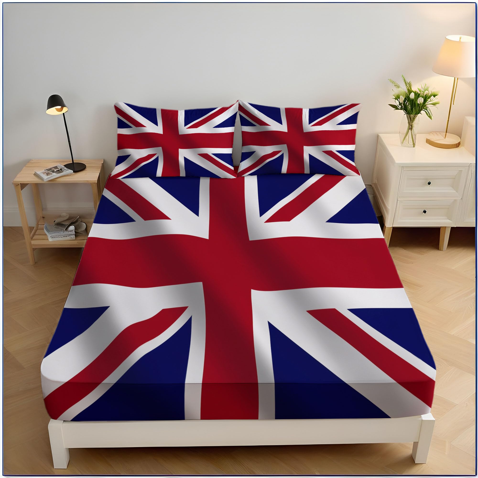 Drap housse 160x200cm avec rebord élastique imprimé Union Jack