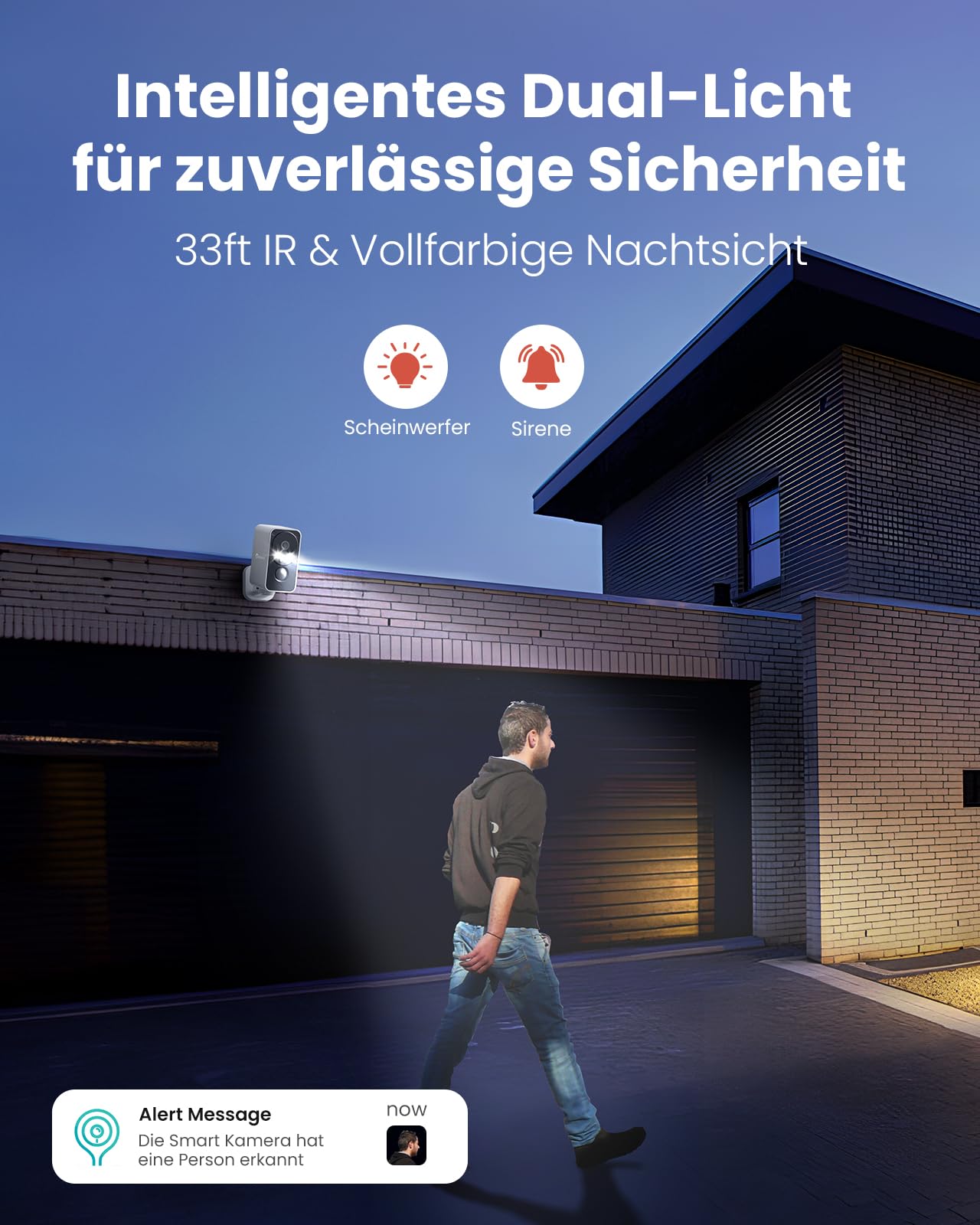 2PCS 2K Überwachungskamera Aussen Akku, WLAN Kabellose Überwachungskamera Außen/Innen mit Farbige Nachtsicht, PIR-Bewegungserkennung, 2-Wege Audio, Cloud/SD Card, Alexa, 2.4 GHz WLAN