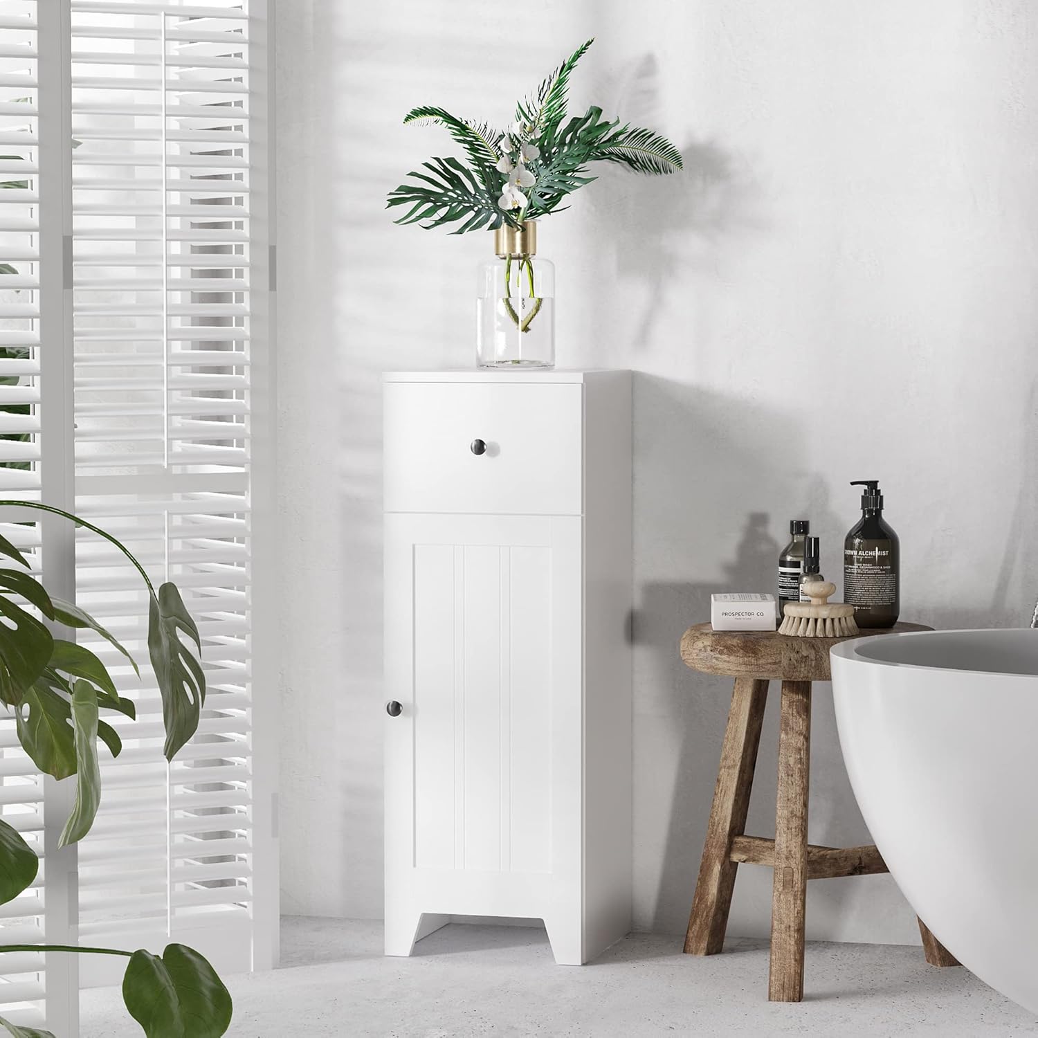 kleankin Short Bathroom Storage Cabinet, Cabinet Organizer with 1 Drawer and Adjustable Shelf for Living Room, White