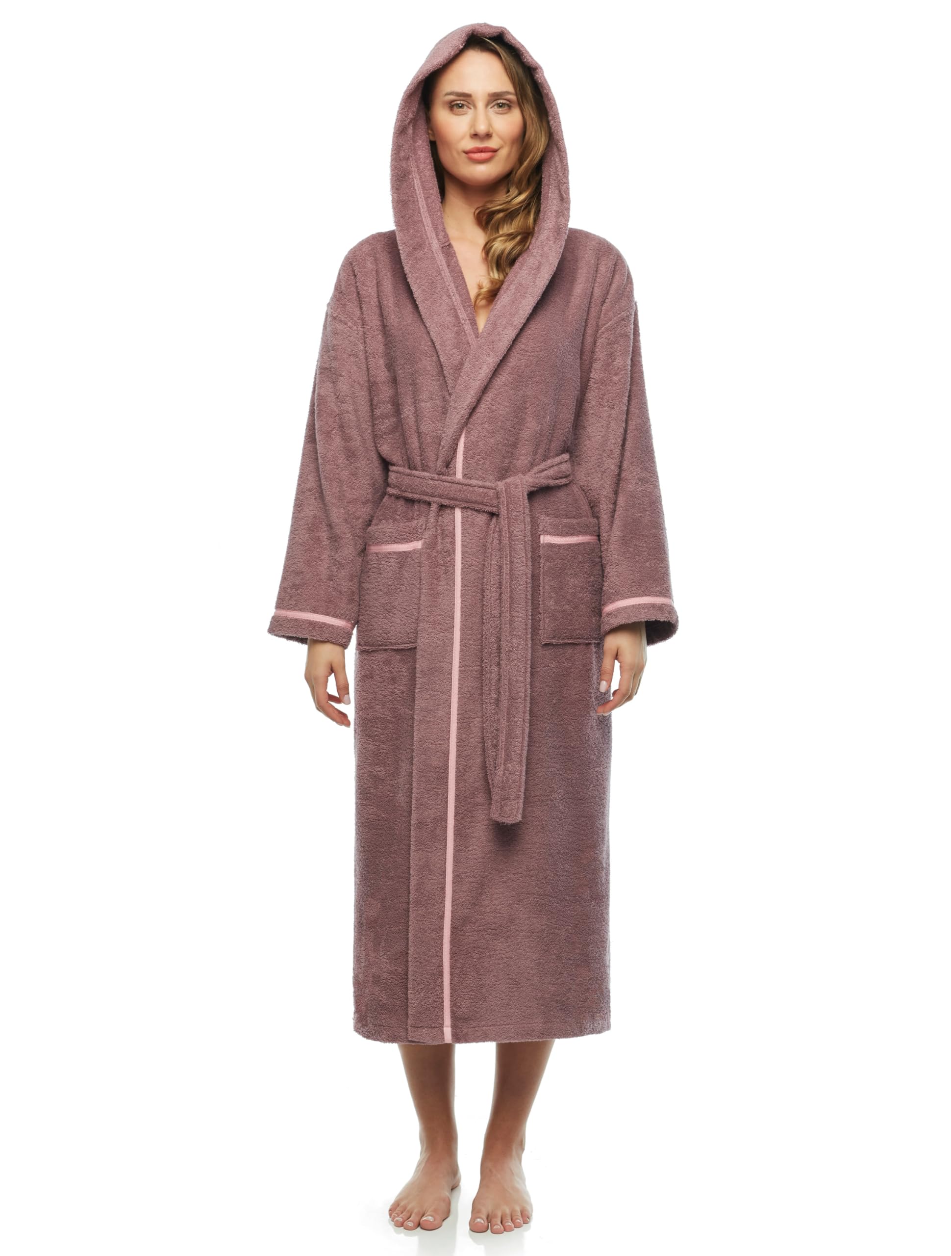 Arus Women's Hooded Classic Bathrobe Turkish Cotton Robe