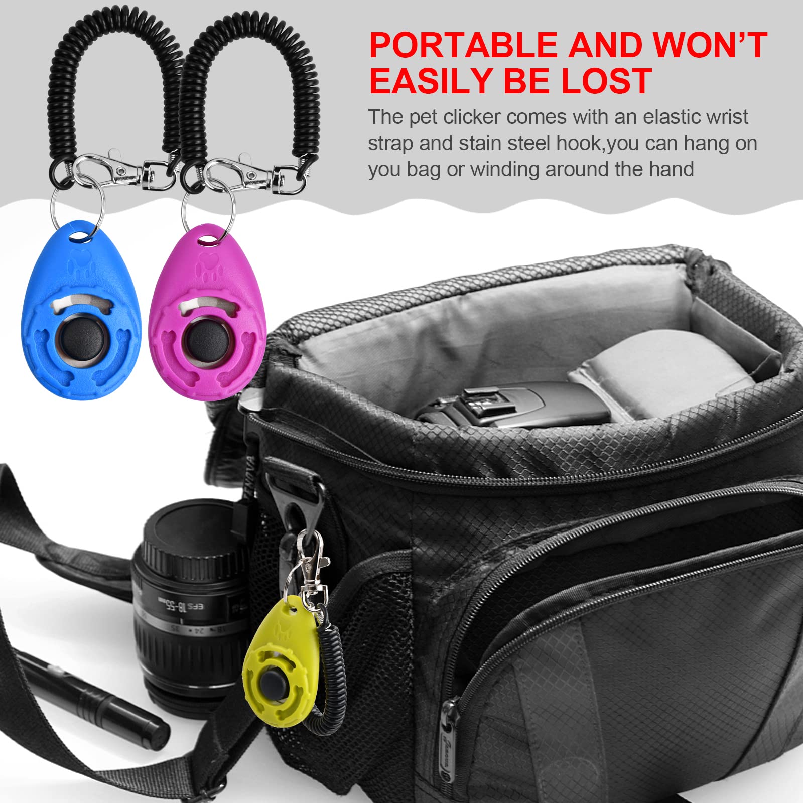 16 Pièces Chiens Clicker Formation, Pet Training Clicker, Professionnel Clicker avec Dragonne élastique, Dog Clicker Training, Dressage de Chiens Clicker pour Chat, Cheval, Chien