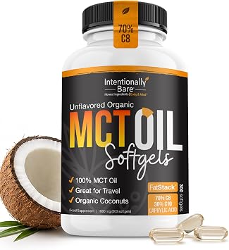 Intentionally Bare Organic MCT Oil Capsules - C8 & C10 Soft gels- 300 ct