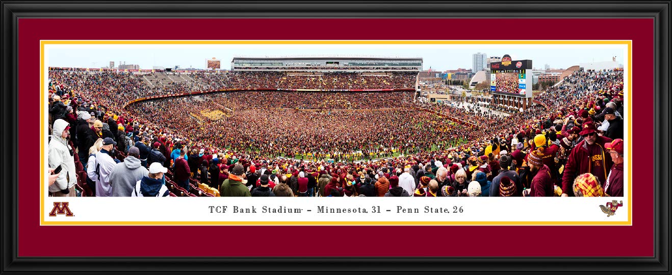 Minnesota Gophers vs Penn State Football, Storming the Field - 44x18-inch Double Mat, Deluxe Framed Picture by Blakeway Panoramas