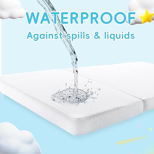 Miniatura 5 de Colchón Pack and Play de 38 x 26 pulgadas, colchón portátil de triple pliegue Pack N Play para corralitos, colchón de cuna de doble capa con funda