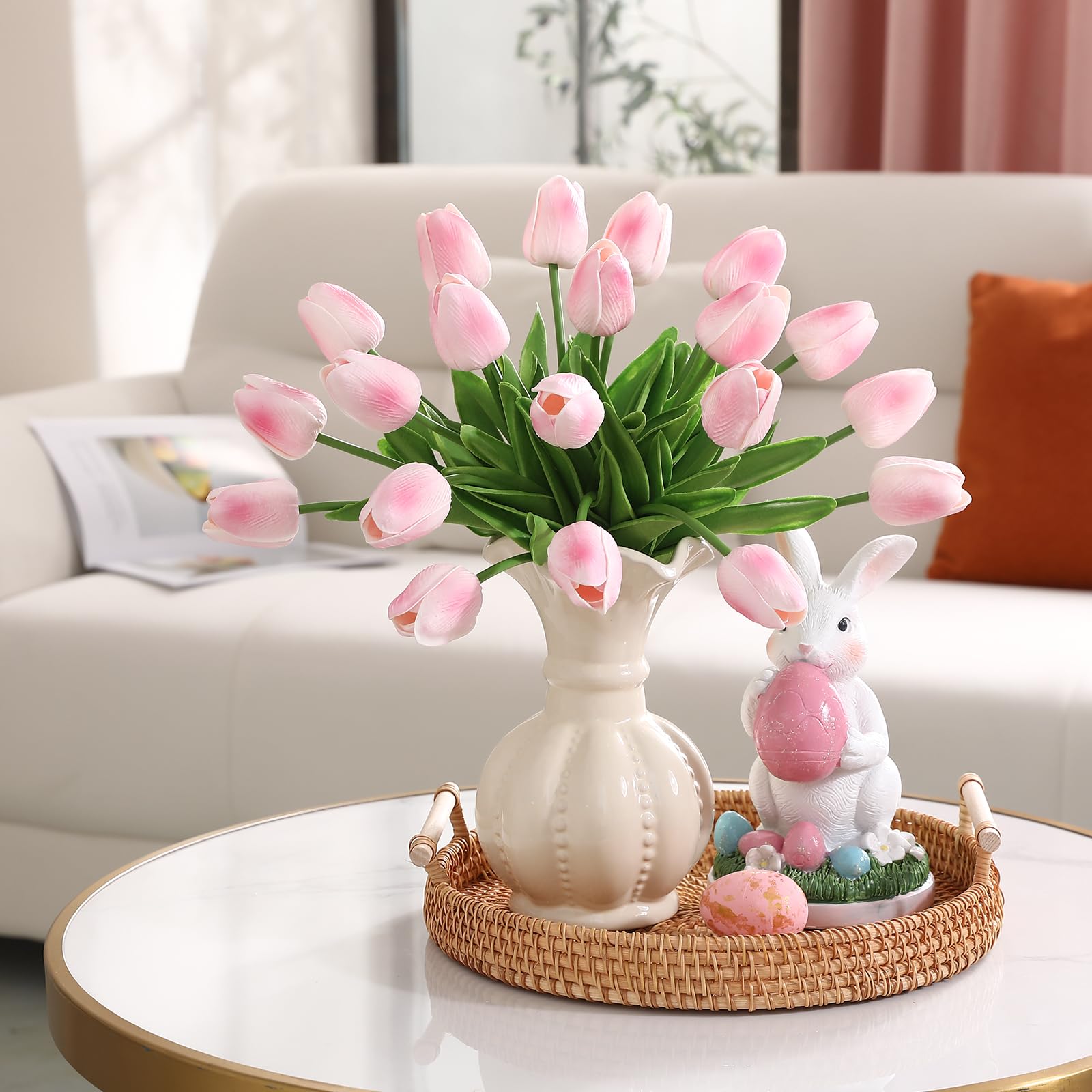 Amazon｜FLORRALIA ピンクフェイクチューリップ 造花 - 24個 人工