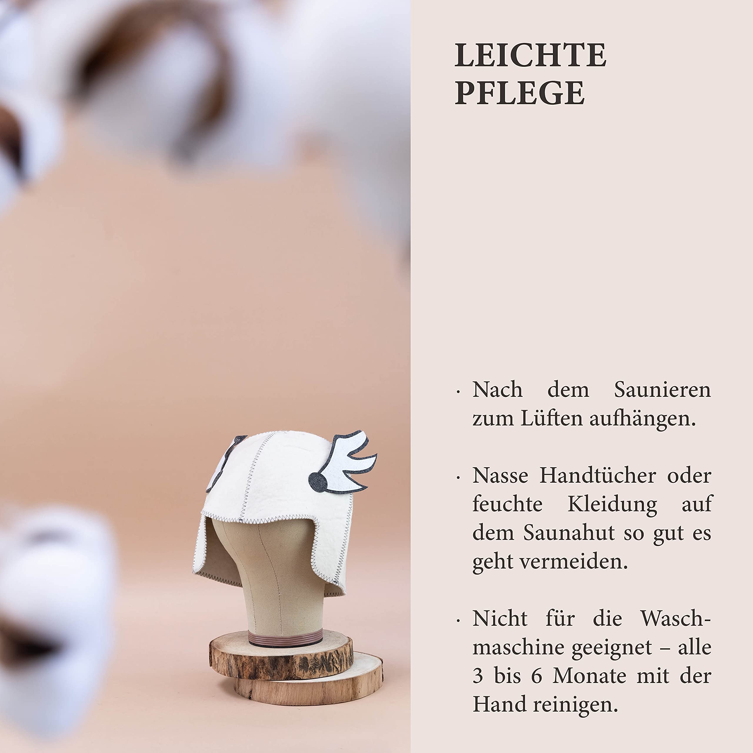 LoWell® czapka do sauny – filcowa czapka dla kobiet i mężczyzn, w zestawie poradnik użytkownika sauny – idealny dodatek do sauny dla wyjątkowego doświadczenia spa – czapka do sauny z motywem skrzydła