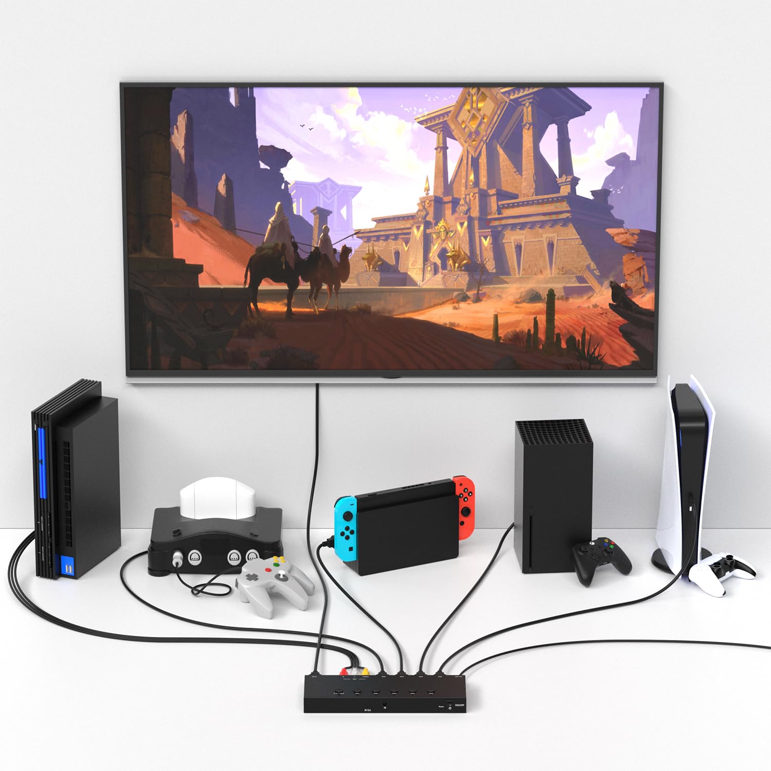 Commutateur RCA/HDMI 5 pouces vers 1 sortie, HDMI 2.0 4 voies + 1 RCA vers HDMI, commutateur 4:3/16:9 prend en charge 4K et 3D pour PS1/2/3/4/5, SNES, Switch, DVD, Roku, Fire Stick, etc.