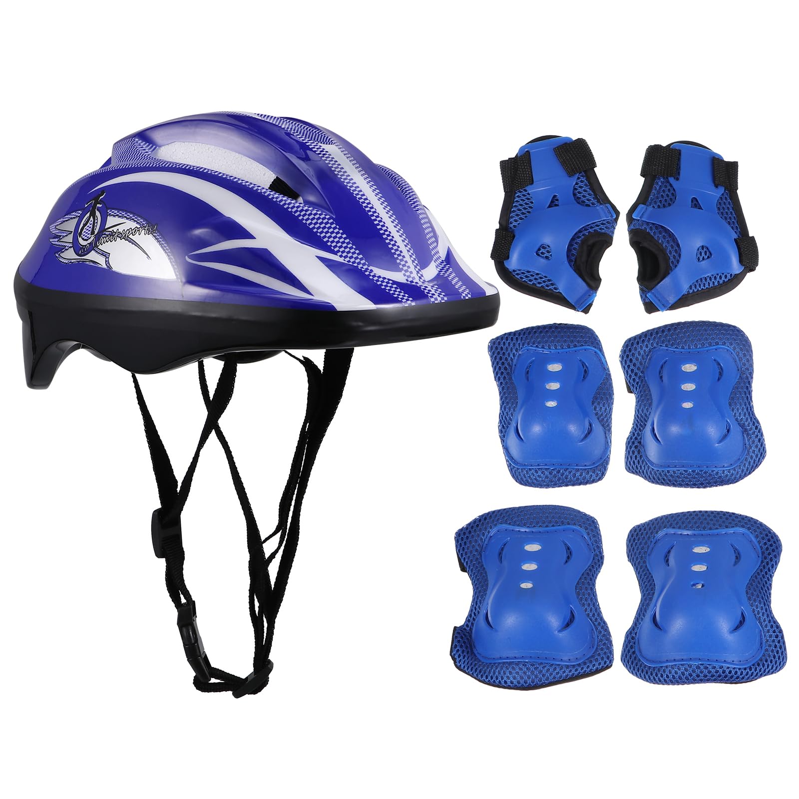 Kids Helmet with Sports Protective Gear Set: Adjustable Helmet for Ages 3-8 Boys Girls, Toddler Knee Elbow Wrist Pads for Cycling Biking Riding Skating Scooter (Blue)