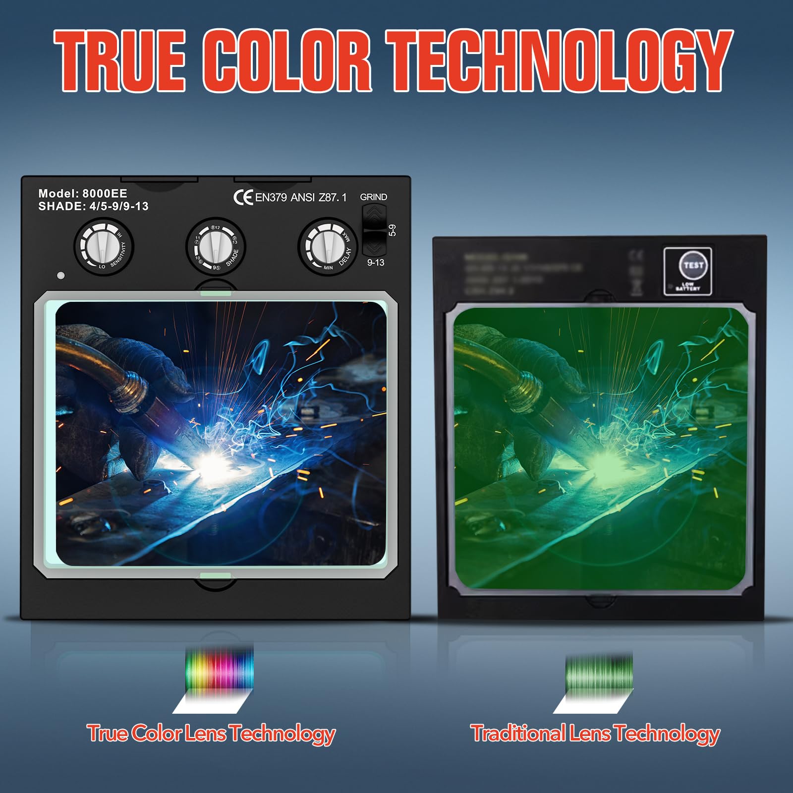 TRQWH Casco de soldadura con oscurecimiento automático, gran visualización, color real, con 4 sensores de arco ajustable, amplio rango de sombra 4~5-8/9-13, máscara de soldador para soldadura TIG MIG