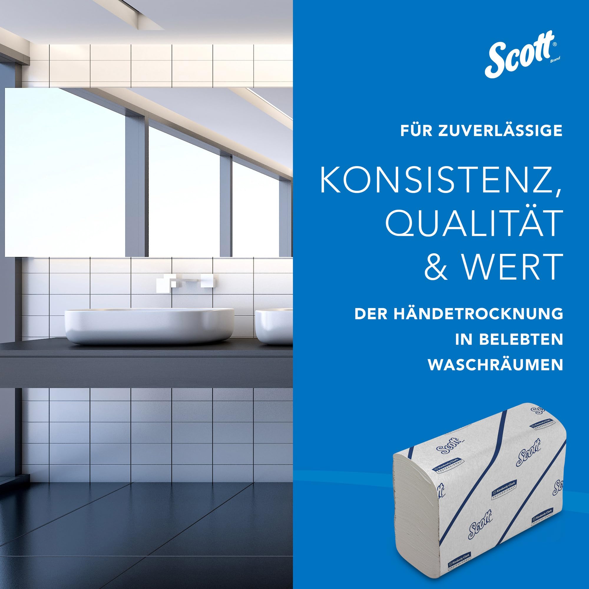 Scott Essential Papierhandtücher, 2-lagiges weißes Narrowfold-Handtuchpapier, aus FSC-zertifiziertem Papier, 12x 220 Papierhandtücher (insg. 2.640), Artikel-Nr. 6603