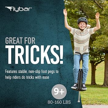 Flybar Master Pogo Stick for Kids Ages 9+, 80160 lbs Easy Grip Handles Active Exercise Toy for Tweens & Teens Outdoor Toy with Non-Slip Foot Pegs for Boys and Girls No Assembly Needed