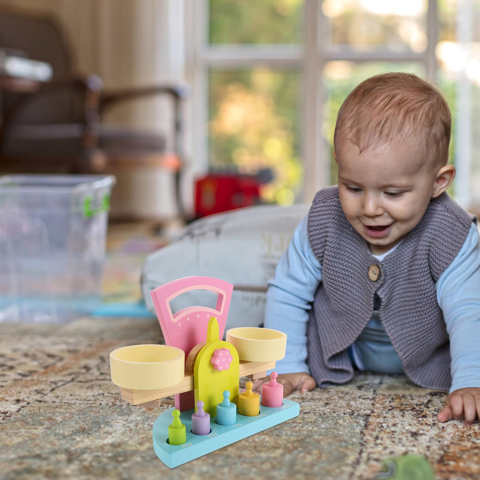 Báscula de Madera Bloques Móviles, Juguete Didáctico de Conteo y Equilibrio, Kit Educativo Montessori para Aprendizaje Matemático y Desarrollo Cognitivo Infantil